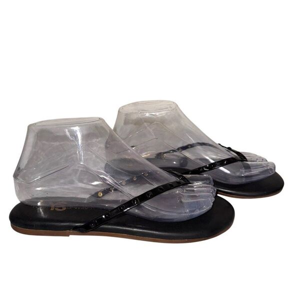 Yosi Samra YS Roee Tonal Stud Sandals 7 Black Leather Thong Flip Flop Cushioned - Picture 7 of 9